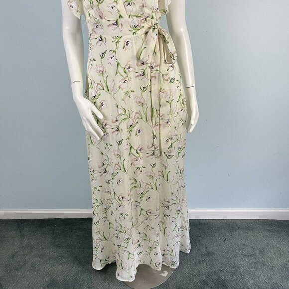 Boohoo Sleeveless Floral Frill Wrap Maxi Dress US 10 Ivory Cocktail Resort - Picture 5 of 14